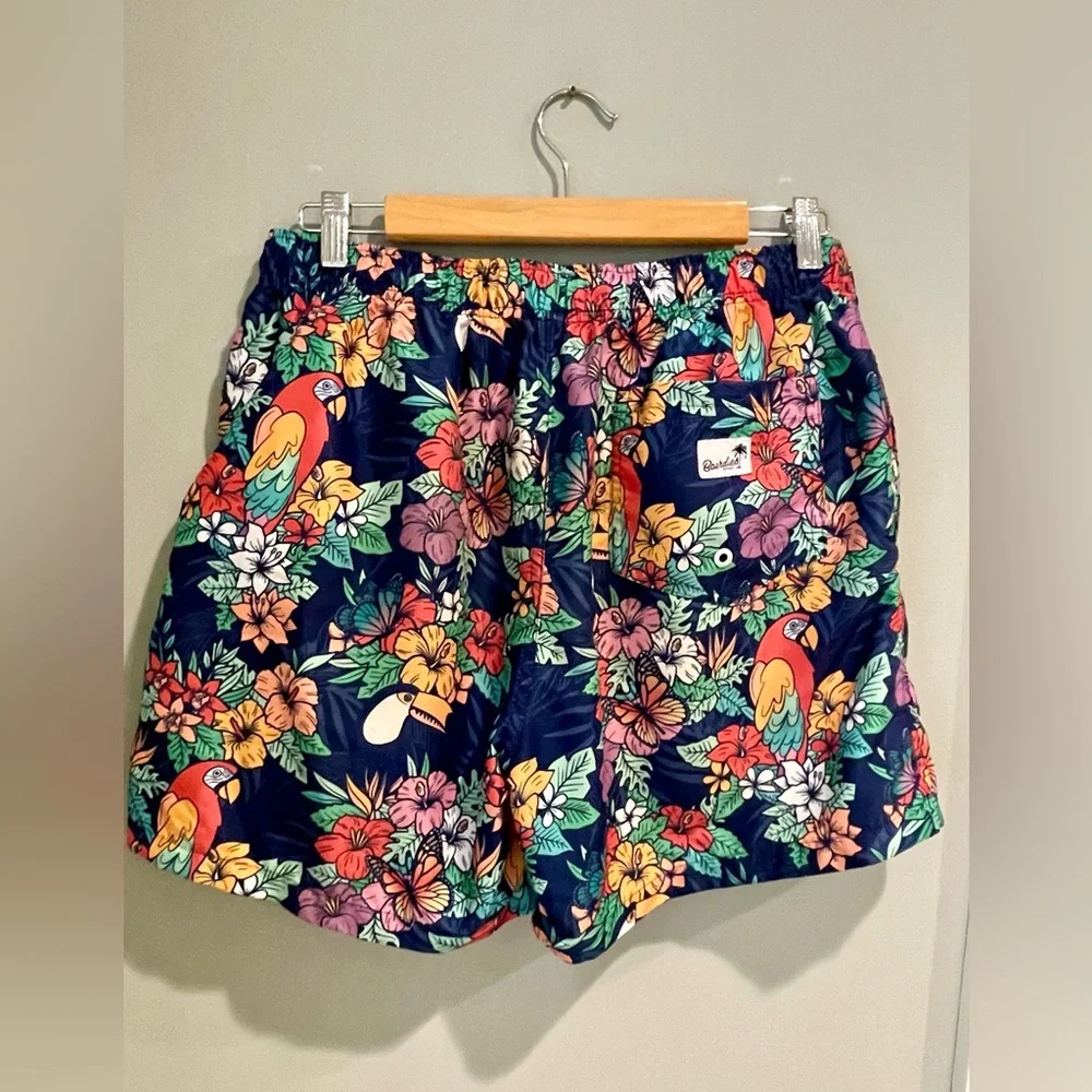Boardies Apparel Tropical Print Men’s Mesh Lined Hawaiian Swim Trunks-Size Large
